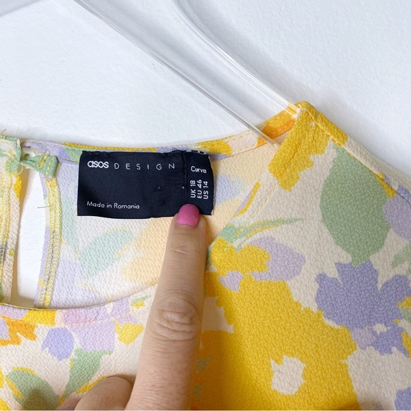 ASOS Design Curve Prairie Cottage Floral Maxi Dress Romantic Yellow Purple 14 - Picture 8 of 8